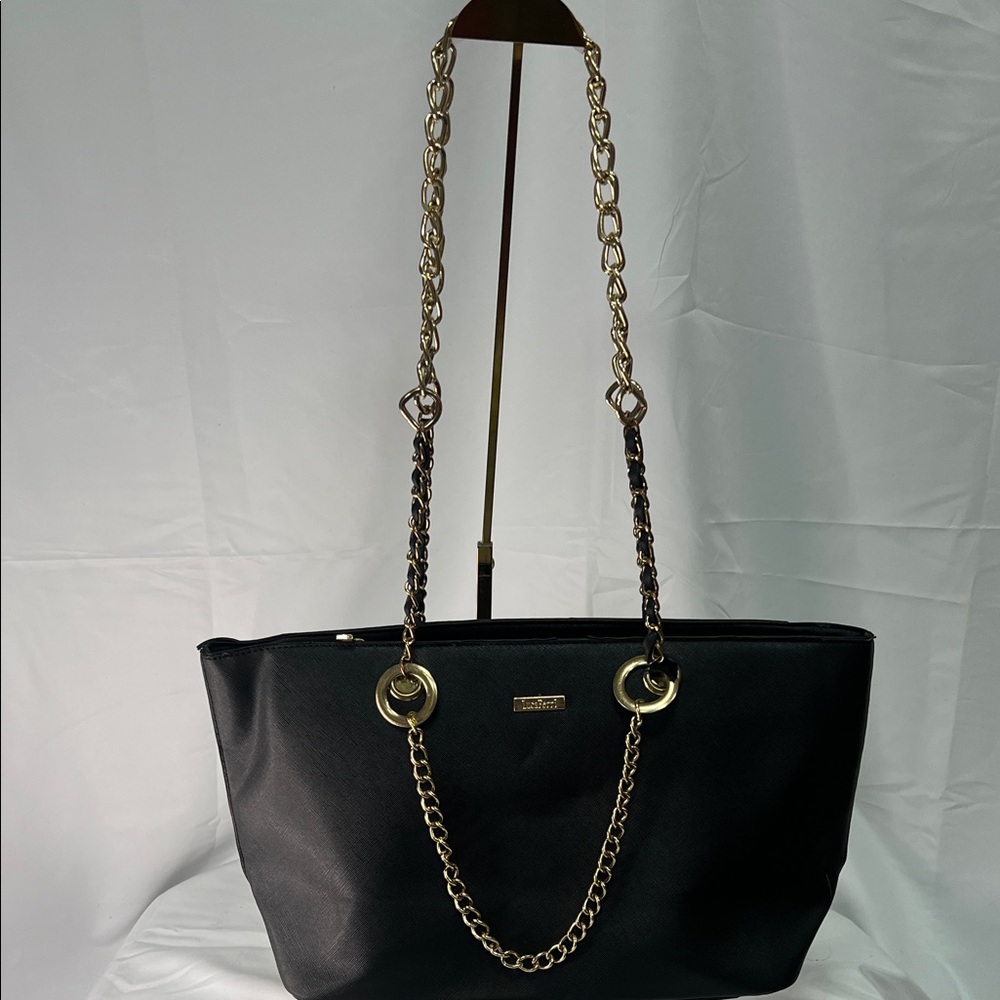 LocaFerri Black Shoulder Bag with Gold Chain